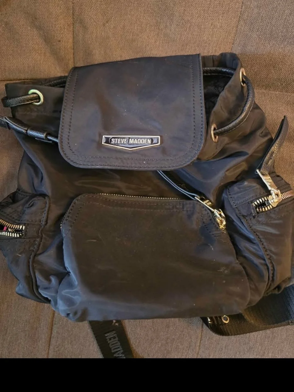 Steve Madden Black Nylon Drawstring Backpack